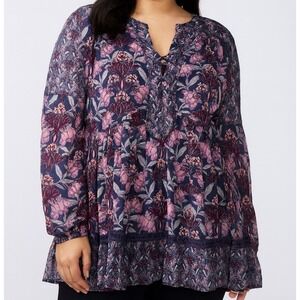Taylor & Sage Womens XL Floral Print Long Sleeve Blouse Top‎ Boho Purple Flowy